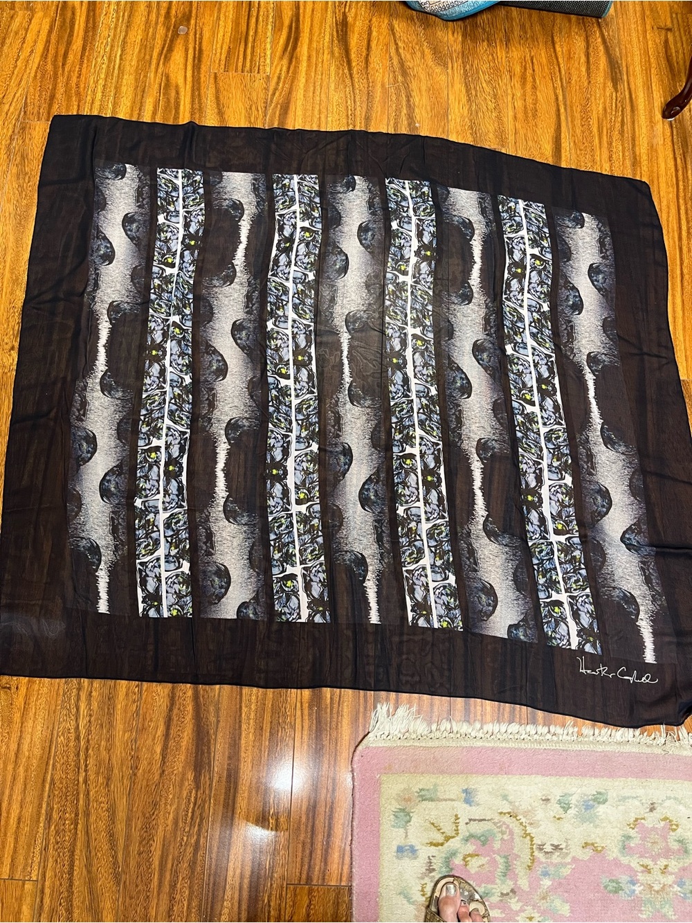Heather Campbell “Night is my Oyster” Made in Canada Large Black Silk Scarf